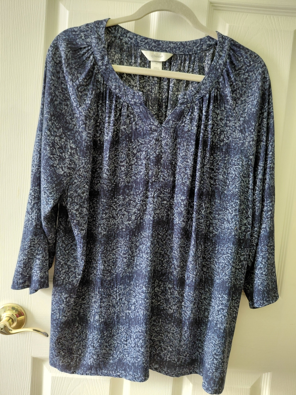 Blue Floral V-Neck Peasant Blouse